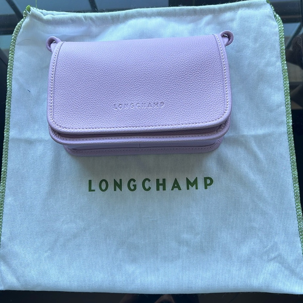 Longchamp Le Foulonn Leather Wallet on Chain, lavender.